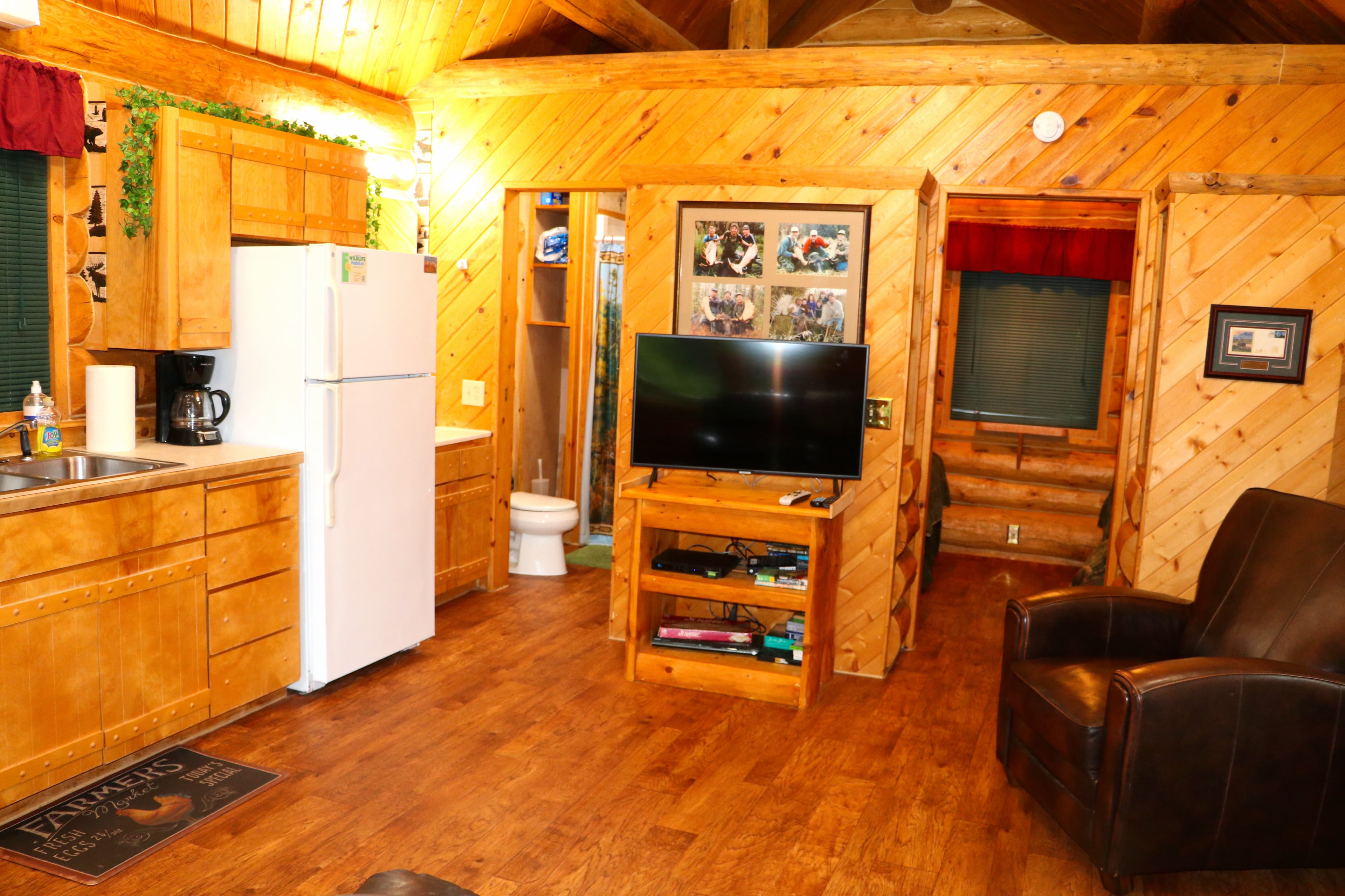 Moose Cabin's open kitchen and living area.